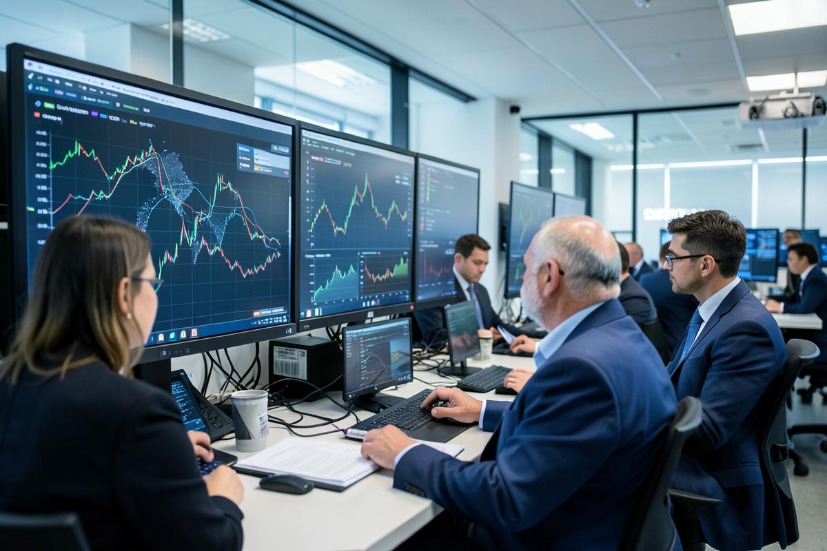Institutional traders studying digital asset markets