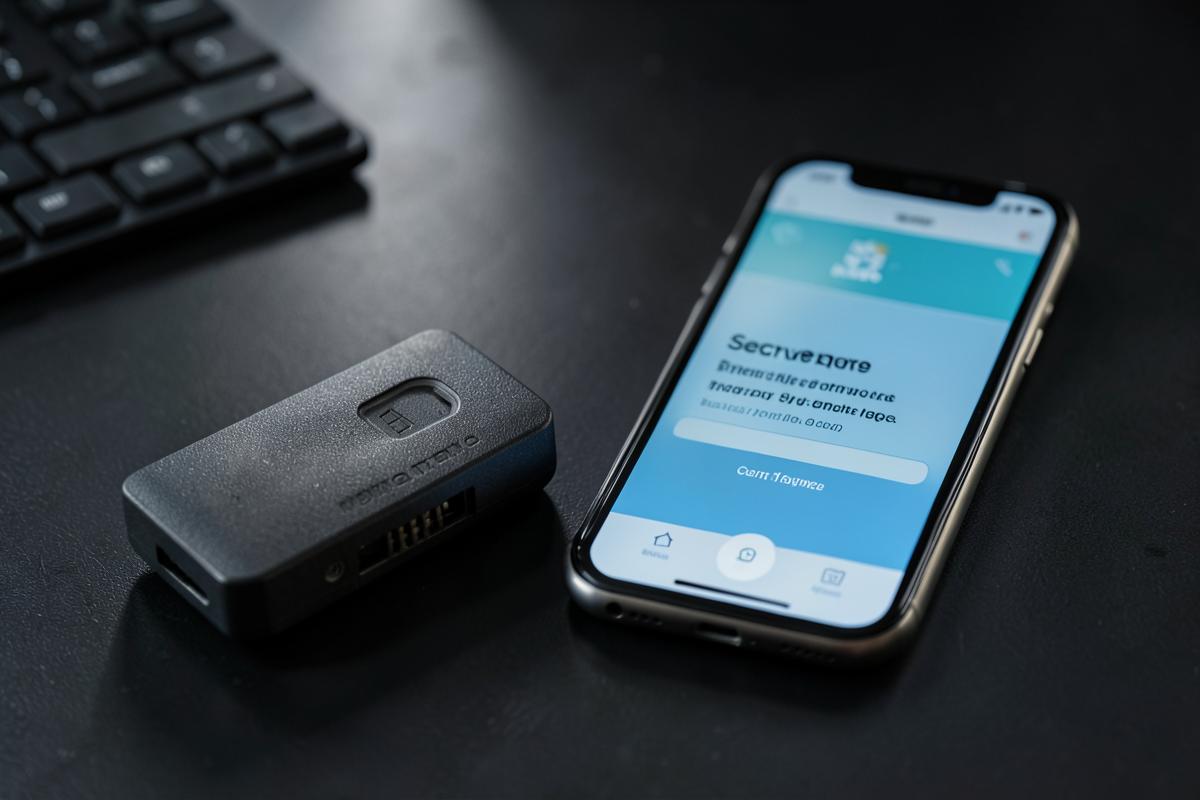 Hardware wallet beside a mobile security confirmation
